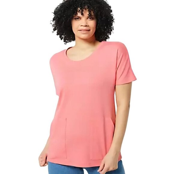 Isaac Mizrahi Live Scoop Neck Tunic Shirt Pockets Flamingo Pink Size S - Picture 1 of 6